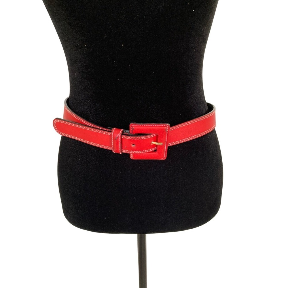 Saks Fifth Avenue Womens Red Wide Stitch-Trim Waist Belt Size Medium Statement